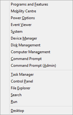 Windows 8 Win + X меню