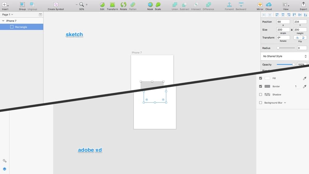 Сходства в интерфейсе Sketch и Adobe XD