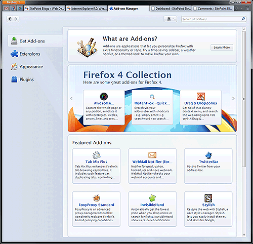 Менеджер дополнений Firefox 4