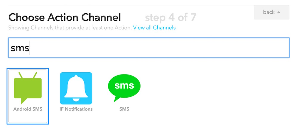 Выбор Android SMS Action Channel