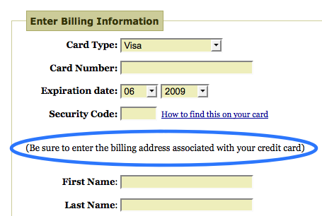 Интерфейсная микроскопия "Обязательно введите адрес для выставления счета, связанный с вашей кредитной картой
