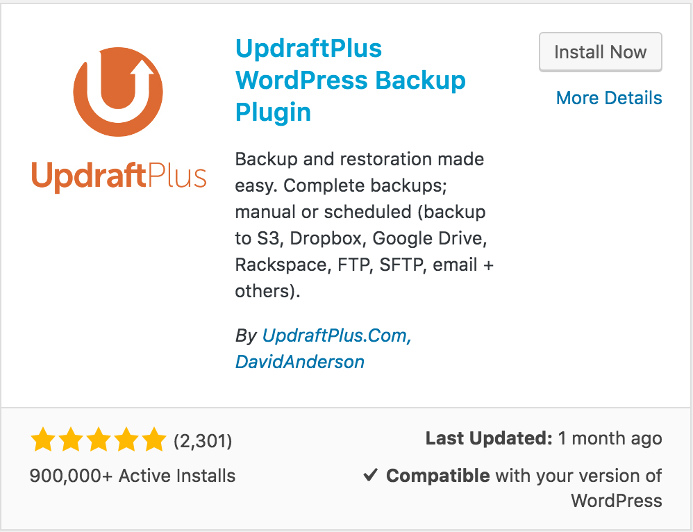 Updraft Plus - Показ совместимости с WordPress