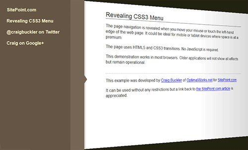 Скользящее меню CSS3