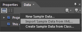 Используйте панель «Данные» для импорта источника данных XML