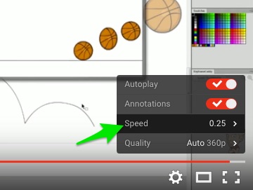 Снимок экрана: отображение элементов управления скоростью воспроизведения Youtube.