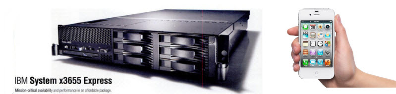 Изображение сервера рядом с изображением старого iPhone