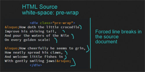 Исходный код в стиле с ключевым словом pre-wrap свойства white-space