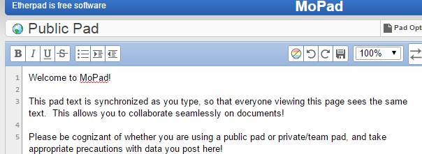 Etherpad размещен на Mozilla