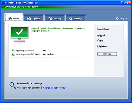 Скриншот Microsoft Security Essentials