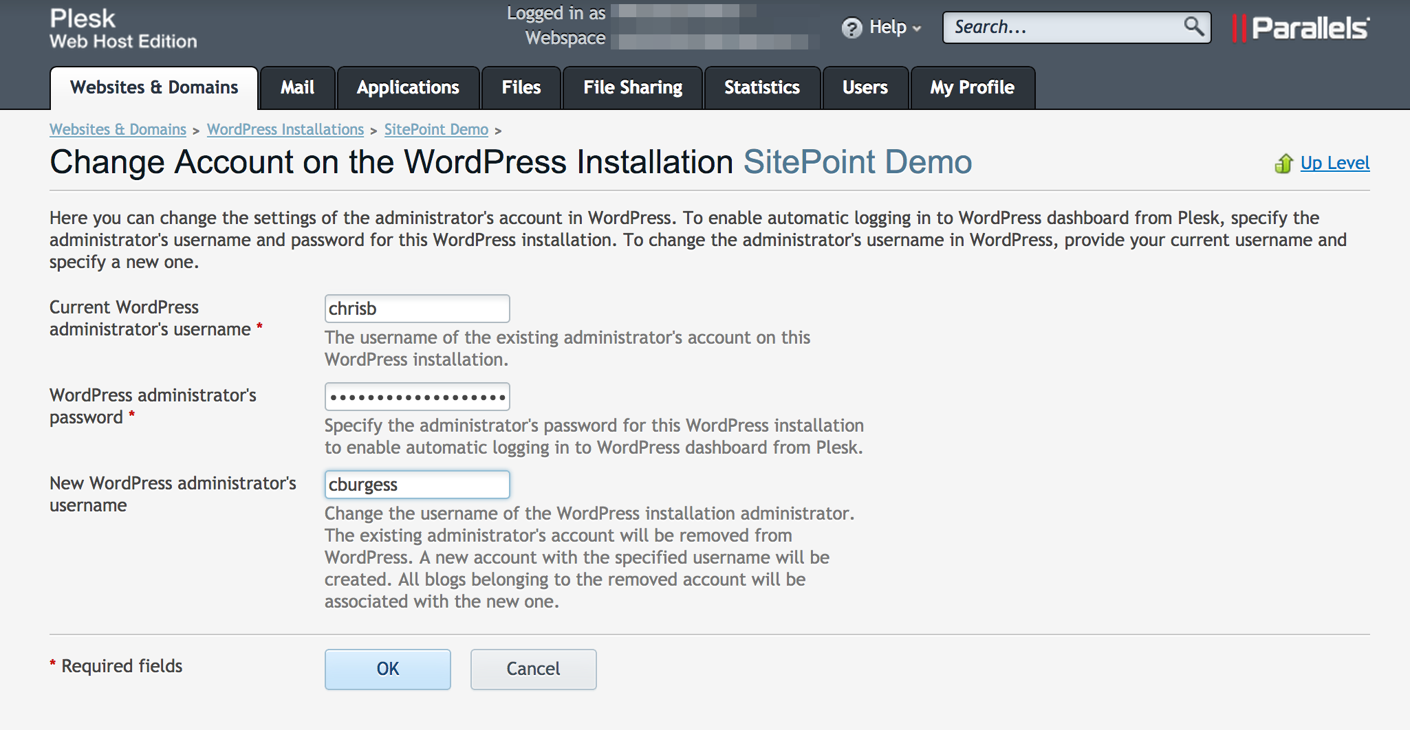 WordPress Toolkit Изменение имени пользователя администратора
