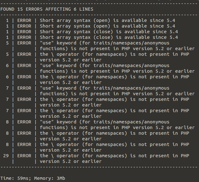 PHPCompat Тестовый запуск