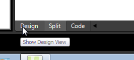 Swap between Design, Split, and Code views