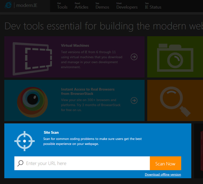 Сканирование сайта на modern.IE