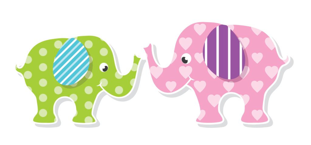 Розовый и зеленый слон, символизирующий гендерные роли