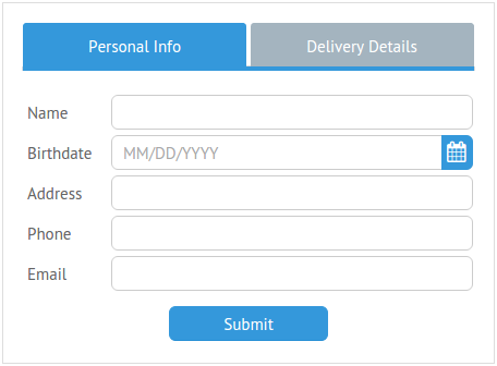 Webix multitab form with 'Personal Info' and 'Delivery Details' tabs