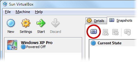 Вкладка Снимки VirtualBox