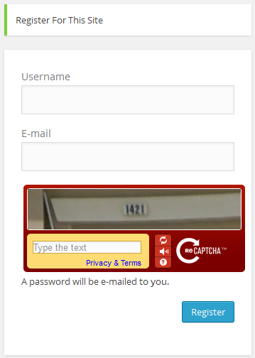 CAPTCHA с регистрационной формой WordPress