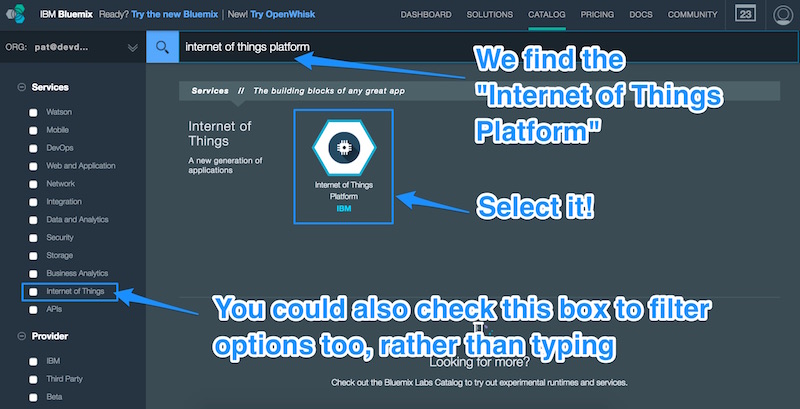 Выбор платформы Интернета вещей в Bluemix
