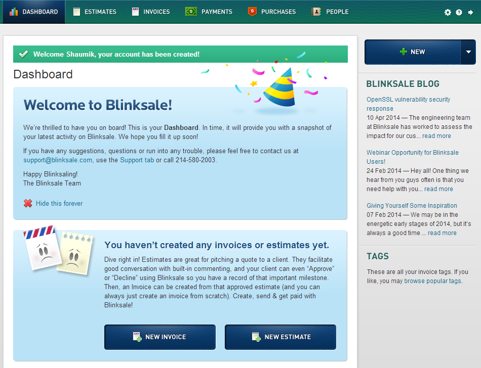 Сайт Blinksale