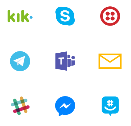 соединители каркаса ботов: Kik, Skype, Twilio, Telegram, Microsoft Teams, почта Office 365, Slack, Facebook Messenger, GroupMe
