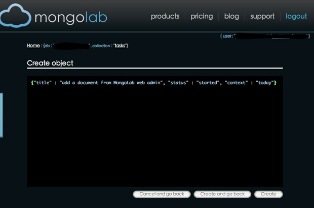 добавление документа - MongoLab