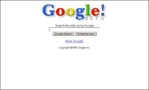 Снимок экрана Google около 1999 года