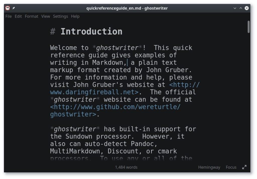 Скриншот редактора Ghostwriter Markdown