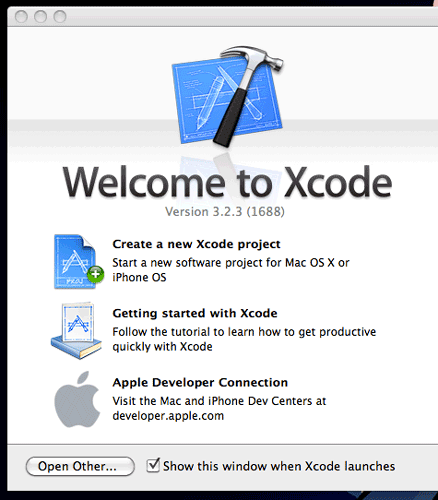 Экран приветствия XCode