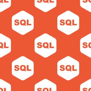 Текст SQL в белом шестиугольнике, повторяется на оранжевом фоне