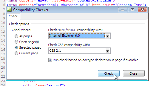 The Compatibility report options