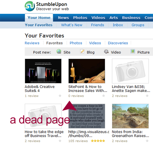 A Dead Page at StumbleUpon 