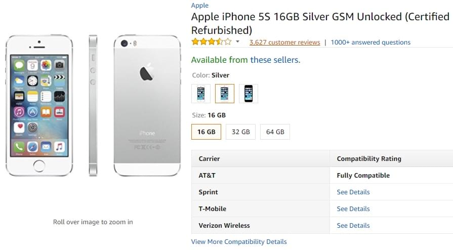 Apple iPhone 5S на Amazon