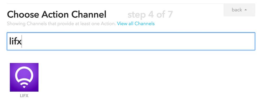 Выбор канала действий LIFX