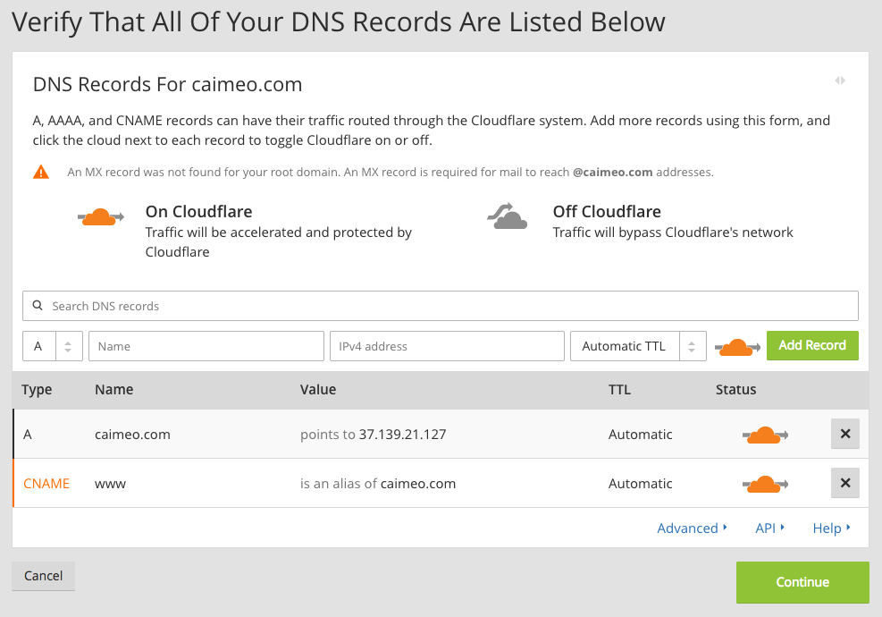Cloudflare копирование записей DNS