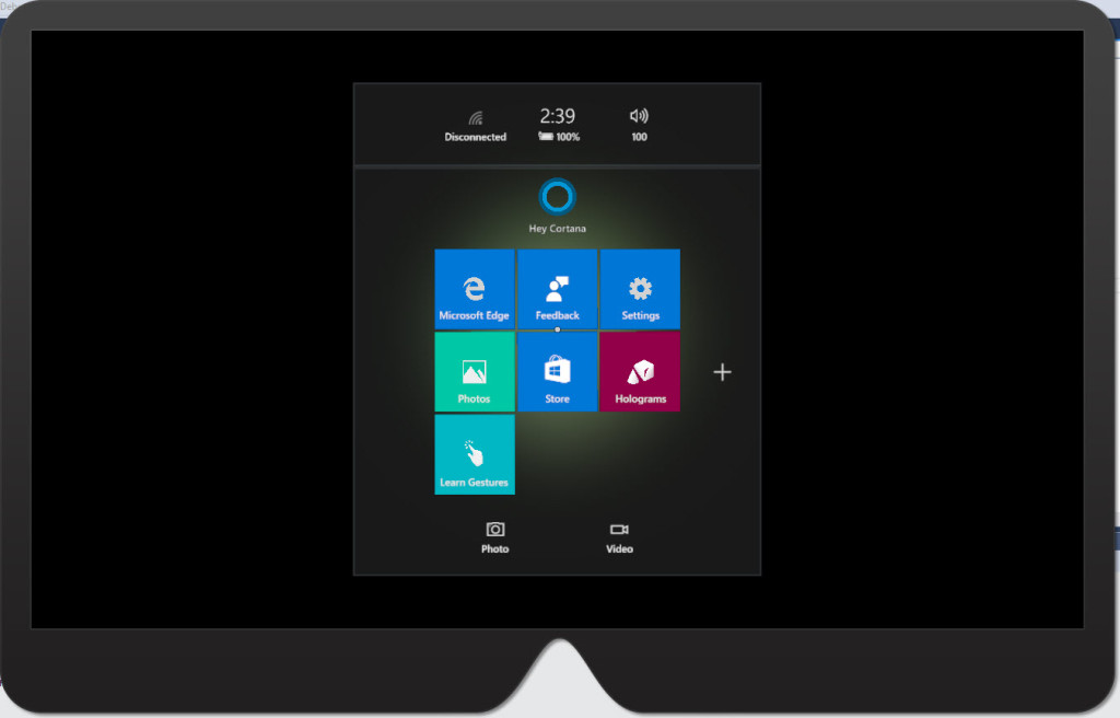 Стартовый экран эмулятора HoloLens