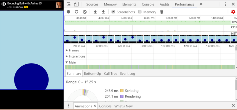 Данные из инструментов Performance dev в Chrome