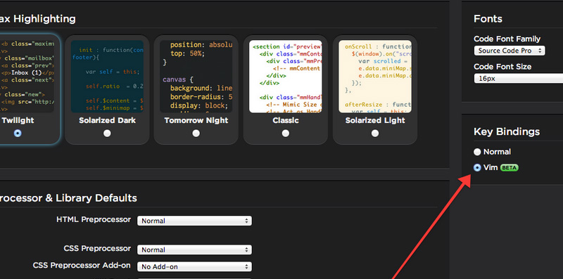 CodePen Vim Bindings