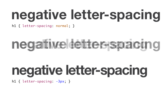 An example of both normal and negative tracking applied to Helvetica Bold